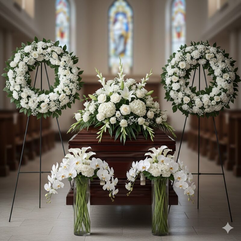 A Dignified Farewell: Monochromatic Funeral Flower Tributes