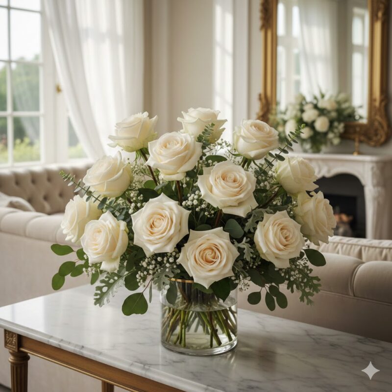 A Dozen Cream Roses Flower Arrangement: Timeless Luxury and Grace