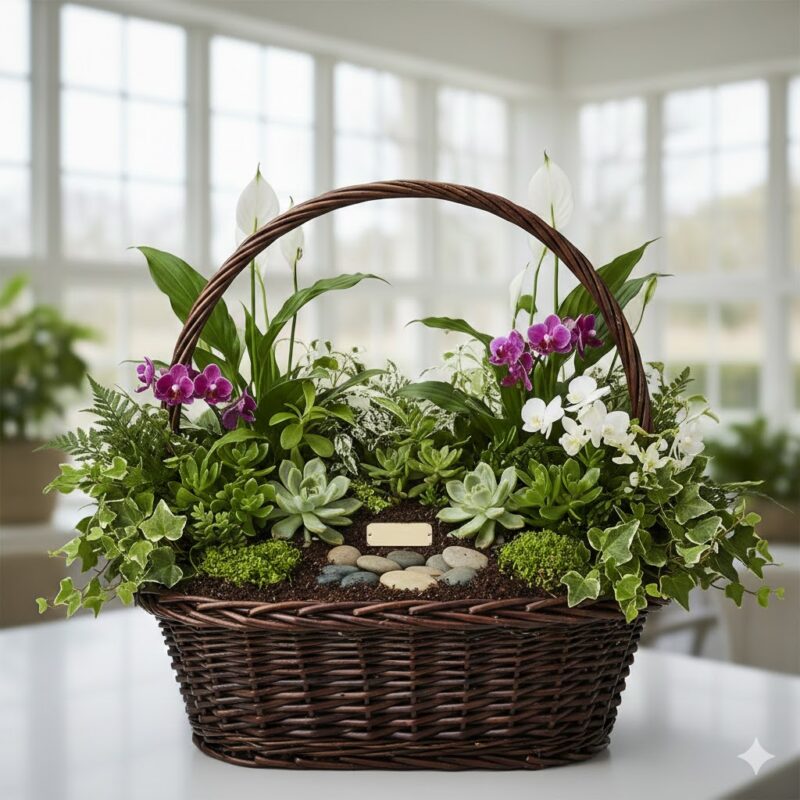 A Lasting Tribute: The Luxurious Basket Dish Garden Flower Basket