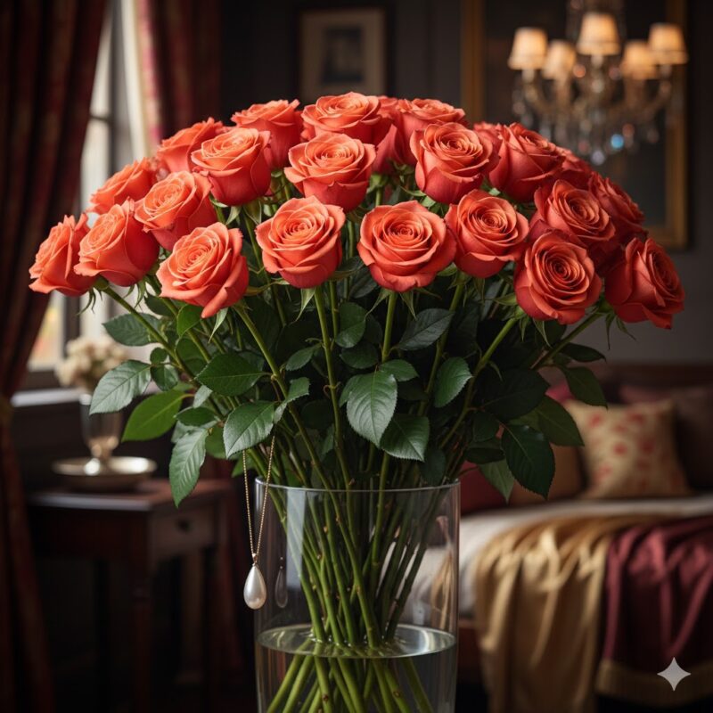 A Symbol of Desire: The Long Stem Coral Roses Flower Arrangement