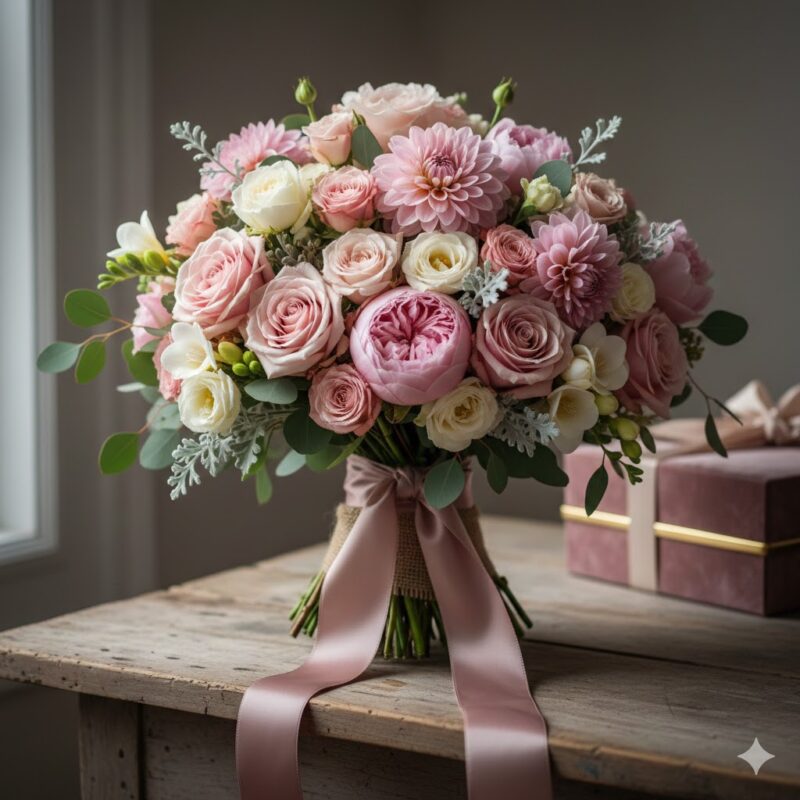 Blushing Fields Flower Bouquet: A Luxurious Handcrafted Gift