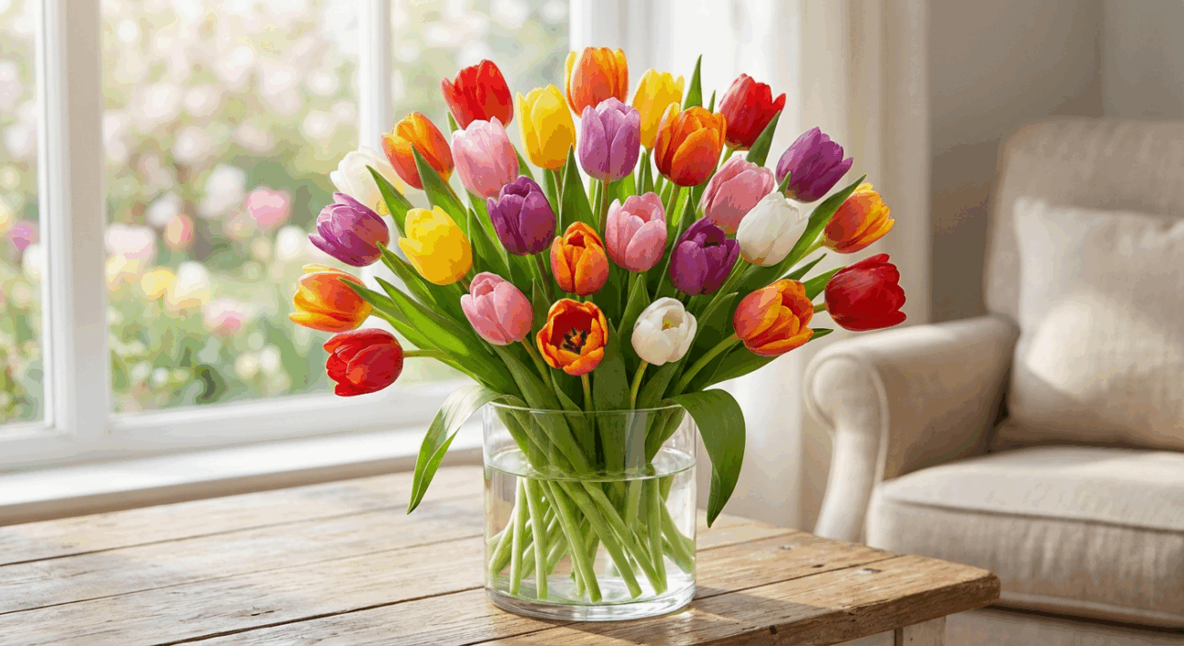 Brighten Their Day: Discover the Rainbow Tulips Arrangement