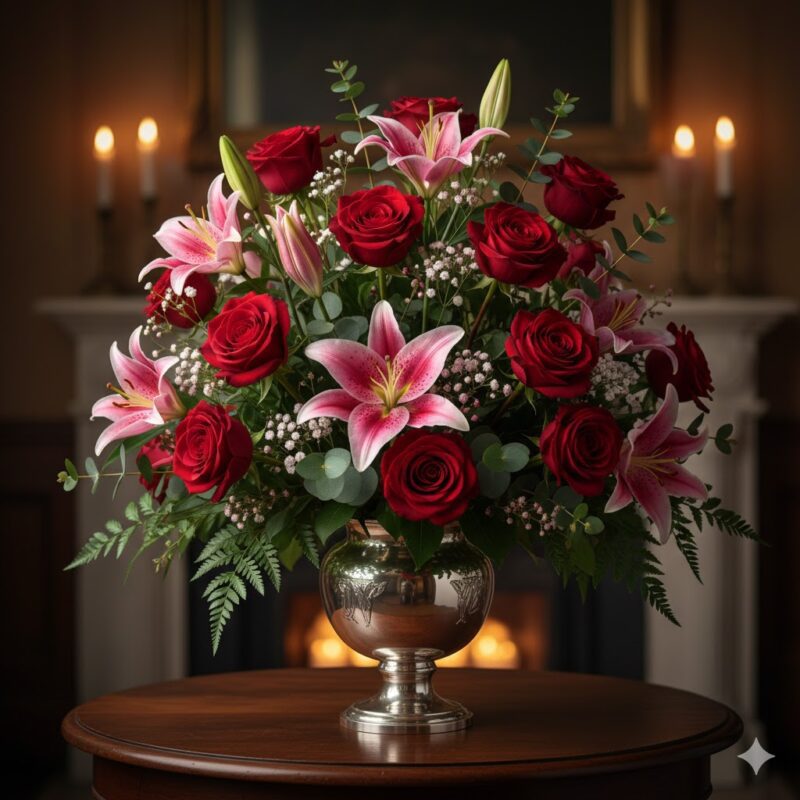 Declare Your Love: The Luxurious Lilies and Roses Flower Arrangement