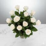 Dozen Long Stem White Roses arrangement