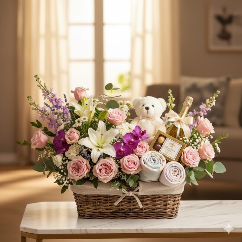 Happy Birthday Basket: Celebrate with Luxurious Flowers and Gifts
