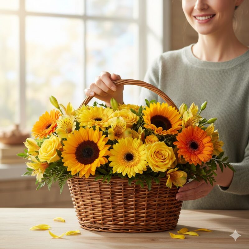 Sunshine Surprise Flower Basket: Delivering Instant Joy