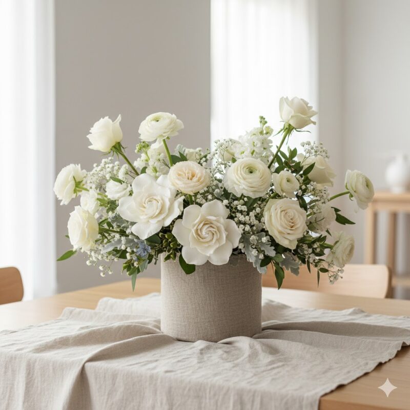 The Linen Flower Arrangement Crisp Elegance and Purity