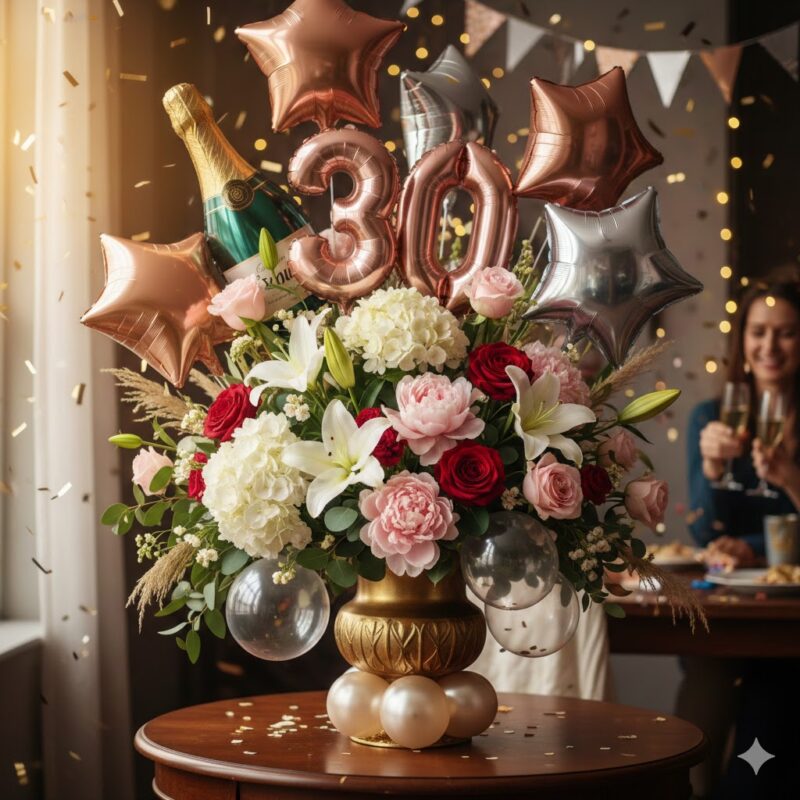 The Luxurious Birthday Balloon Bouquet: A Festive Flower Arrangement