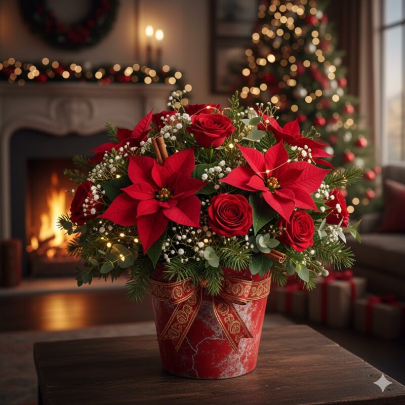 The Red Poinsettia Flower Bouquet