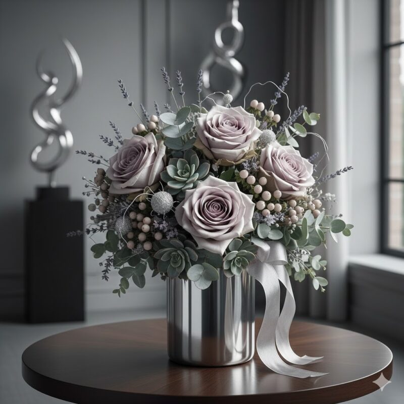 The Sterling Flower Bouquet Modern Elegance in Silver Tones