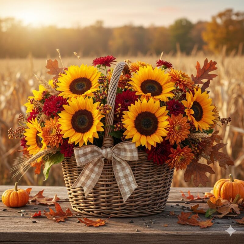 The Harvest Sunflower Basket: A Handcrafted Tribute to Autumn Flowers