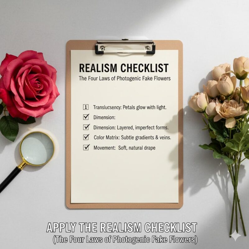2. Apply the Realism Checklist (The Four Laws of Photogenic Fake Flowers)