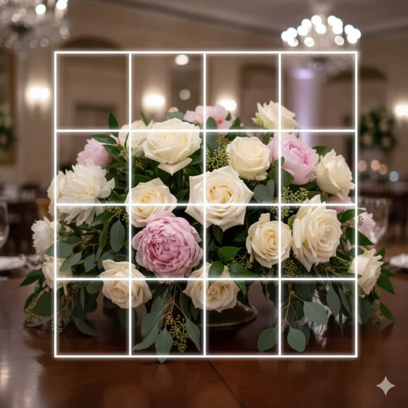Grid overlay showing rule of thirds on a professional centerpiece