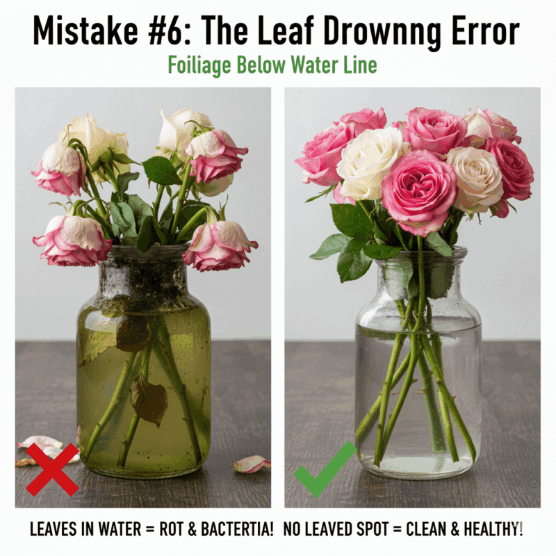 Mistake #6: The Leaf Drowning Error (Foliage Below Water Line)