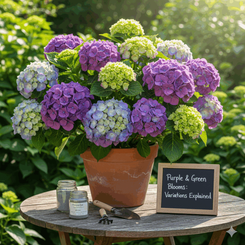 Purple Blooms and Green Flowers Addressing Variations
