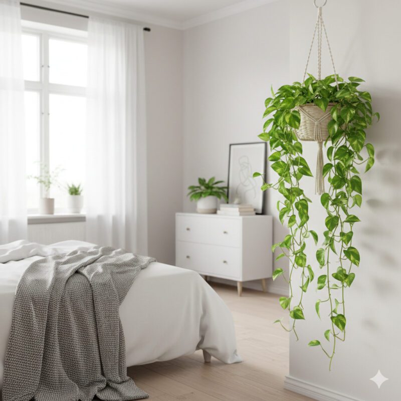 7. Golden Pothos (Best for Hanging Baskets and Air Quality)