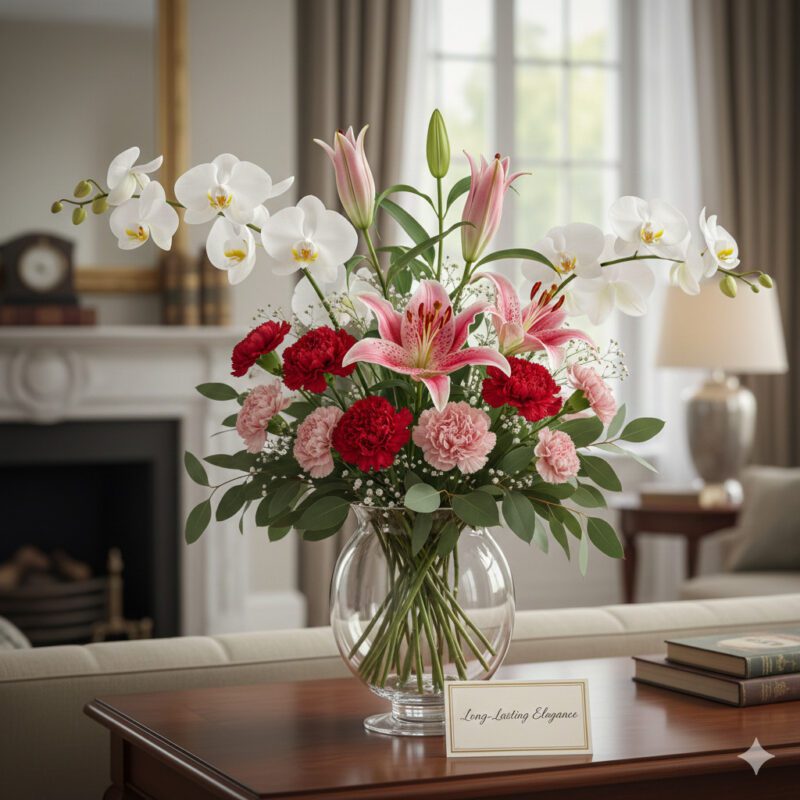 Long-Lasting Elegance Orchids, Lilies, and Carnations