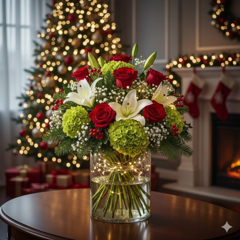 Twinkle Lights Flower Arrangement Your Brightest Christmas Bouquet
